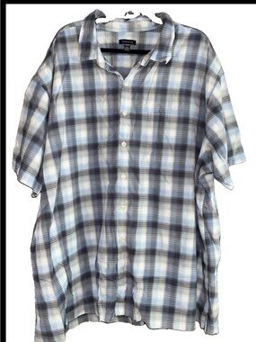 Van Heusen Light Blue and White Plaid Button-Down Shirt 4XL